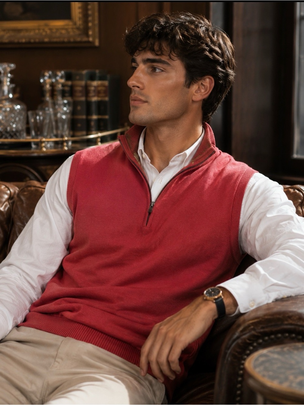 Greg Norman Deep Rose 1/4 Zip Golf Sweater Vest Lined Men’s Large Quiet Luxury